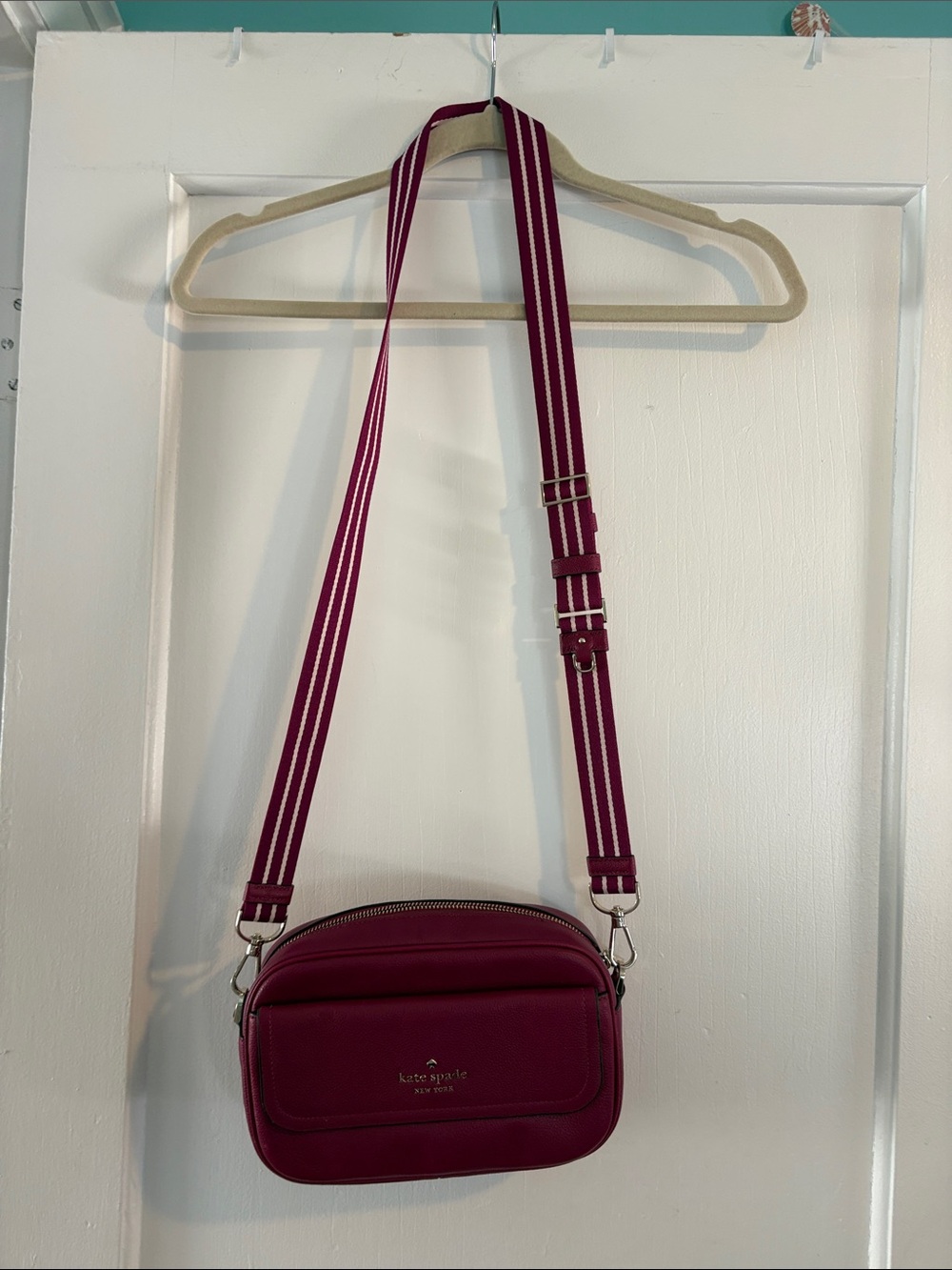 kate spade Magenta Crossbody with Striped Strap